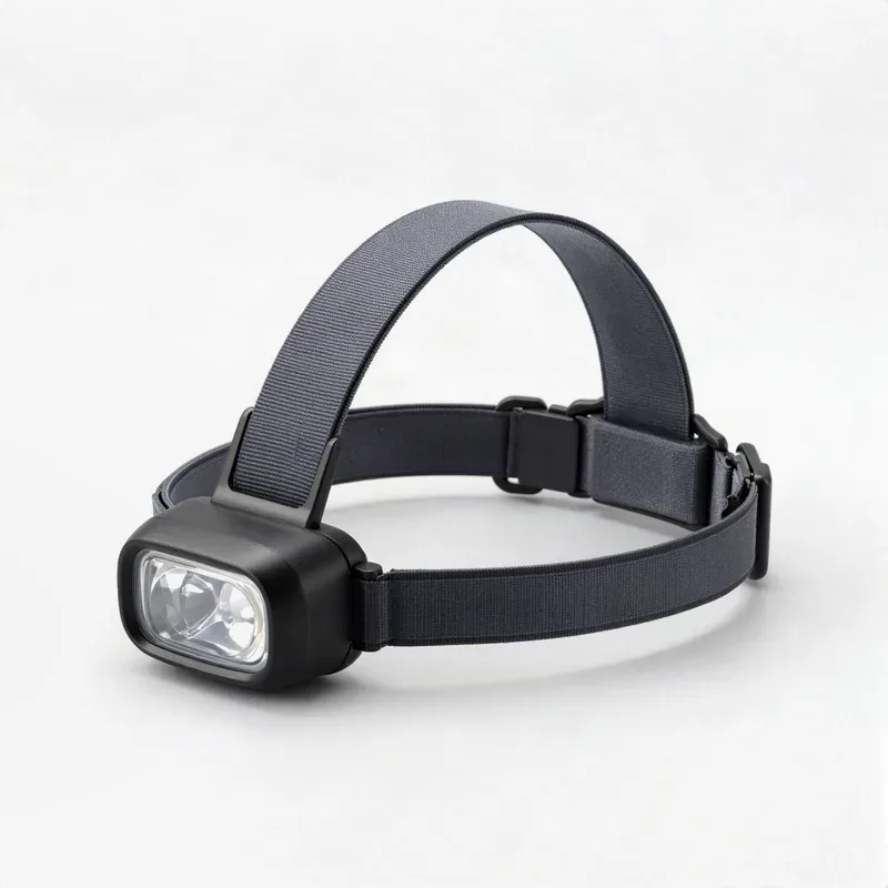 Lampada frontale nera ricaricabile con fascia elastica riflettente